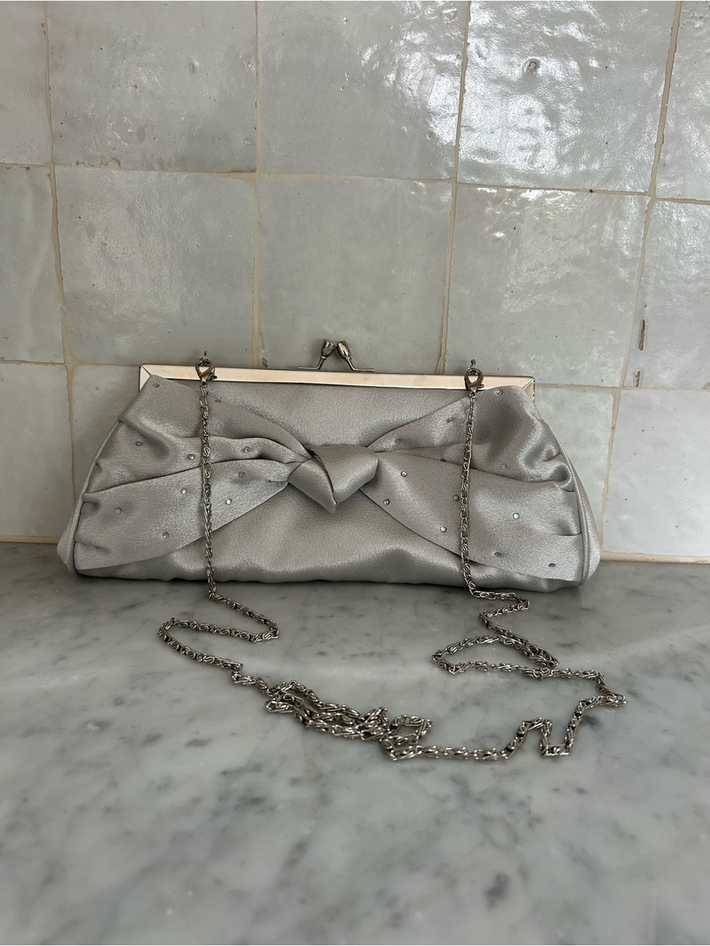 Vintage Carlo Fellini Ivory Satin Bow Clutch